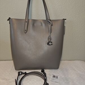 Coach Small Central Shopper Tote In Heather Grey Leather